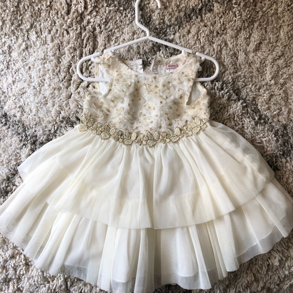 Lepore Dresses White Gold Lace Sequin Baby Girl Dress